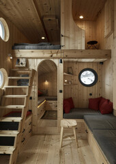 Modern style hotel room. Double bed. Comfortable, contemporary, stylish hotel room. Travel. Tourism. Vacation.