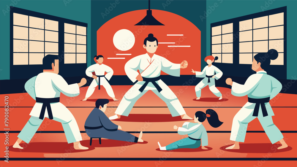 Poster in the dojo the sound of grunts and thuds can be heard as students focus on proper technique and con