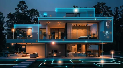 Fototapeten Efficient technologies in a smart home system, seamlessly integrating devices that optimize energy use and enhance daily living © Jenjira
