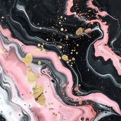 Pink and black Marble stone painted texture with golden lines
