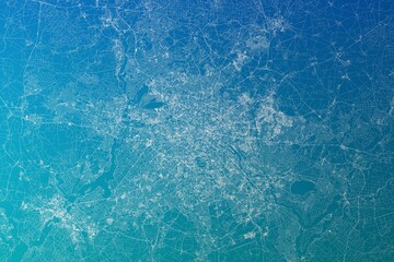 Map of the streets of Berlin (Germany) made with white lines on greenish blue gradient background. 3d render, illustration
