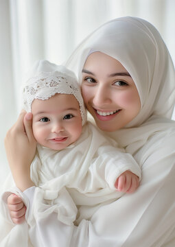 Pretty muslimah mother and adorable baby, mother's day, Hijab mother, smiling mother and daughter, I love mom, Malaysia mother, Hibah, Takaful, Insurance protection, Medical card