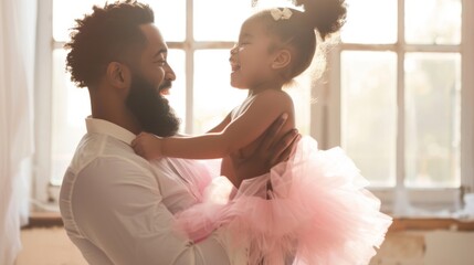 Joyful Father Embracing Young Daughter