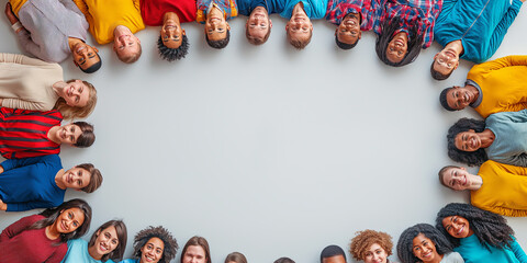 Diverse group of individuals standing together in a circular formation - obrazy, fototapety, plakaty