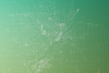 Map of the streets of Toledo (Ohio, USA) made with white lines on yellowish green gradient background. Top view. 3d render, illustration
