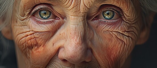 An elderly lady with facial lines and creases - obrazy, fototapety, plakaty