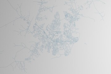 Map of the streets of Bissau (Guinea-Bissau) made with blue lines on white paper. 3d render, illustration