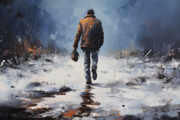 Winter walks in boots. Step by step to the dream. 