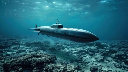 A hydrogen-powered submarine gliding through the depths of the ocean, highlighting the potential for clean underwater exploration