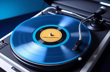 A record in a blue retro turntable. Retro style.
