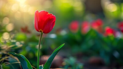 Obraz premium Red bloom amid field