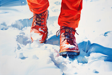 Winter walks in boots. Step by step to the dream. 