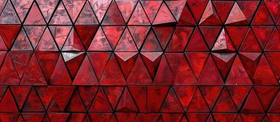 Close-up of red triangular pattern on wall - obrazy, fototapety, plakaty