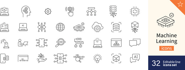 Machine icons Pixel perfect. System, brain, network, ....