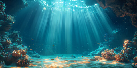 Sunlight filters through the water in an underwater scene  banner