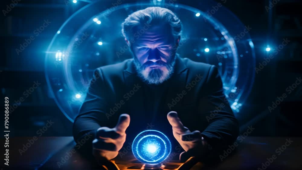 Poster the old man show virtual graphic global internet connect chat with ai, artificial intelligence. futu