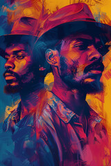 A painting featuring two men donning hats Juneteenth day