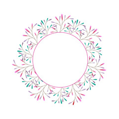 Decorative round frame with plants. A place for text and photos. Vector design