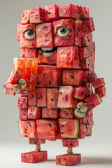 Naklejka premium Sculpture made of watermelon cubes, whimsical and colorful