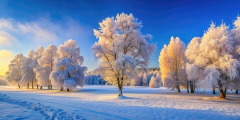 Magical winter wonderland with delicate hoarfrost decorating the trees.