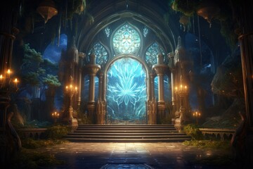 Naklejka premium Mysterious portal, halloween magic door in the dark forest.