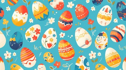Explore this captivating Easter pattern filled with whimsical eggs in a 2d illustration