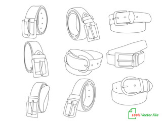 Set of men and women belts. Clothing elements stylish accessories. Vector illustration on a white background. Leather belt vector isolated illustration