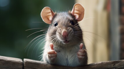 Portrait of friendly rat making thumbs up.