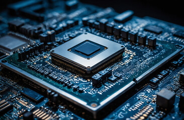 Fototapeta premium close up of computer circuit board processor futuristic 
