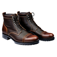 A set of hand-crafted leather boots with detailed stitching and aged leather Transparent Background Images 