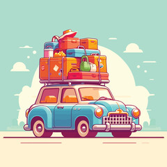 illustration of car loaded with luggage and goods for a homecoming trip