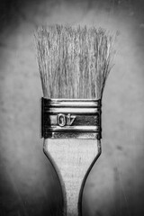 Close-up brush, artist, builder, black and white, art, style, vignette, wooden handle, tool,...