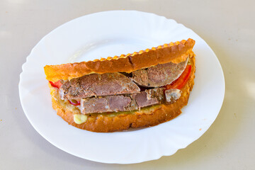 Turkish karisik atom  tost ( kasarli bazlama tost) . Sucuklu, Kasarli, kavurmali karisik tost. Flat...