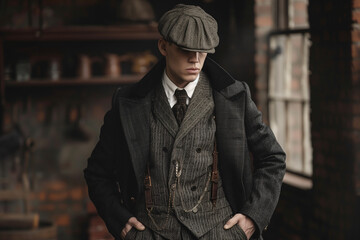 Stylish man. Classic clothes fashion. Peaky blinder style