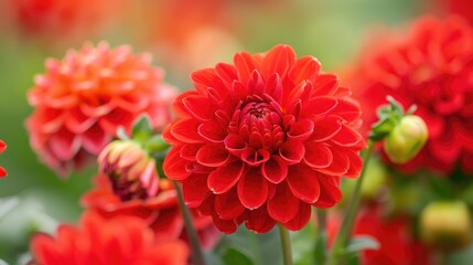 Close up Image of the Red Dahlia Mignon Blossom Dahlia Pinnata A Flowering Plant from the Asteraceae Family in the Asterales Order