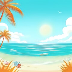 Fototapeta na wymiar A view of beach with palm trees, summer background