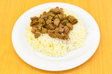 Traditional delicious Turkish food; Turkish style rice pilaf (Turkish name; Arpa sehriyeli. tavuklu, nohutlu, kavurmali, kuru fasulyeli, pirinc pilavi)