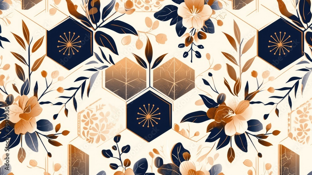 Poster discover a fresh abstract geometric pattern featuring delicate floral elements for a stunning backgr