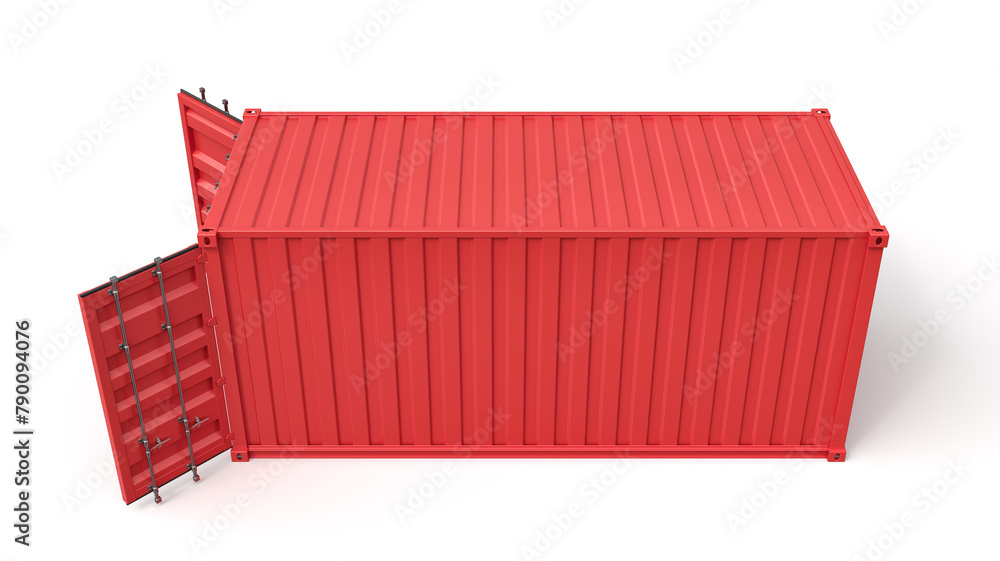 Poster 3d rendering of open red shipping container isolated on white background