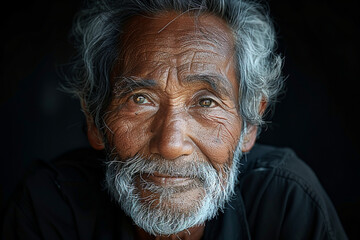An elderly man with a knowing smile and twinkling eyes, conveying wisdom and insight