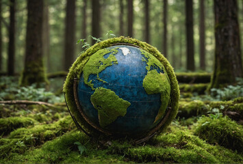 Obraz na płótnie Canvas green earth globe with grass in forest, environment, nature