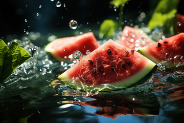 Creative illustration of watermelon floating in water - 790094614