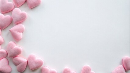 Pink fluffy hearts on white background with text area