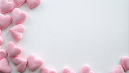 Fototapeta premium Pink fluffy hearts on white background with text area
