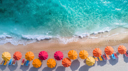 Fototapeta premium colorful parasols on a beach by the sea
