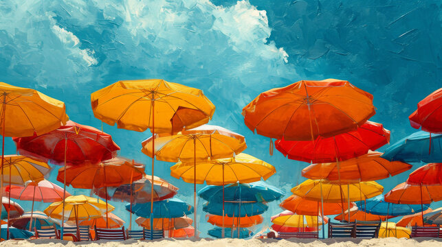 Colorful parasols stretched into the sky