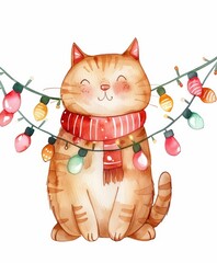 Christmas cute cat art illustration