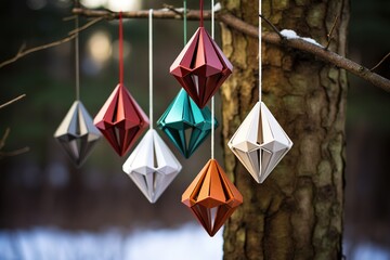 Incorporate some unique and eye-catching geometric-shaped Christmas ornaments for added visual interest. Ai generated