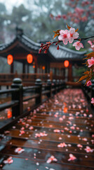 Cherry blossom garden in Japan