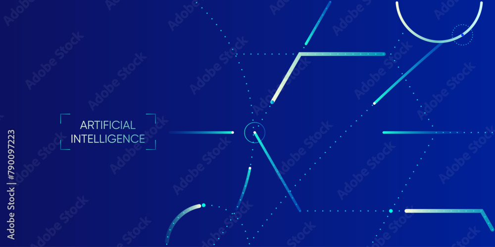 Poster illustration of abstract stream. artificial intelligence. big data, technology, ai, data transfer, d